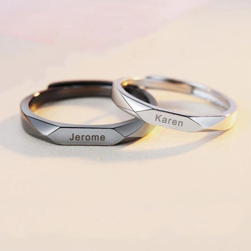 Custom Black & White Pair Of Rings Personalized Name Engraved Couple Rings