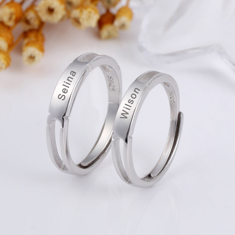 Customized Name Engraved Ring Personalized Simple Glossy Adjustable Ring
