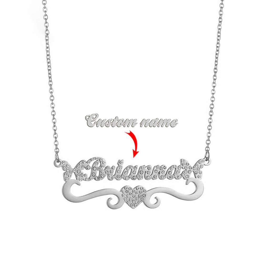 Custom Name Necklace Heart Shape & Butterfly Rhinestone Clavicle Chain