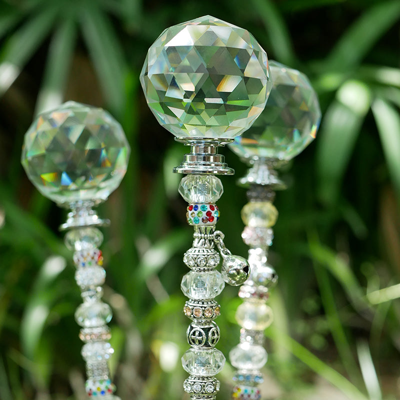 Beaded Fairy Garden Stakes With Faceted Crystal Ball