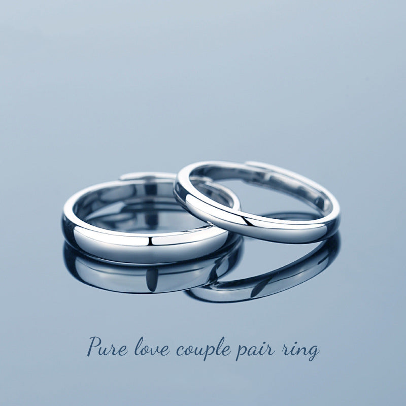 Custom S925 Silver Glossy Opening Ring Personalized Classic Pure Love Couple Pair Ring