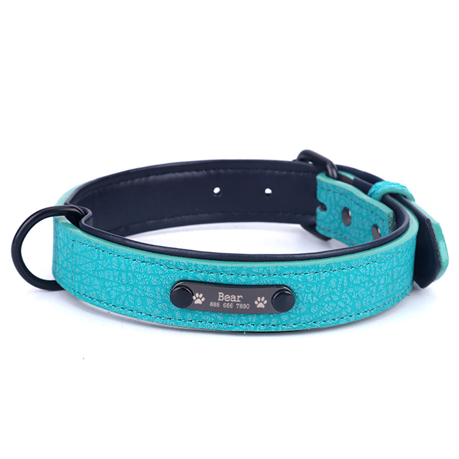 Custom Multicolor Leather Dog Collar with Name Personalized Leather Collar