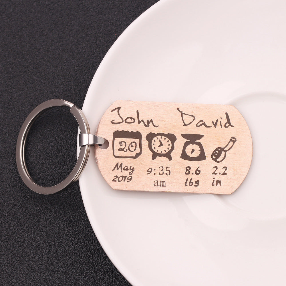 Custom Newborn Birthday Keychain Personalized Date Engraved Baby Birth Keychain