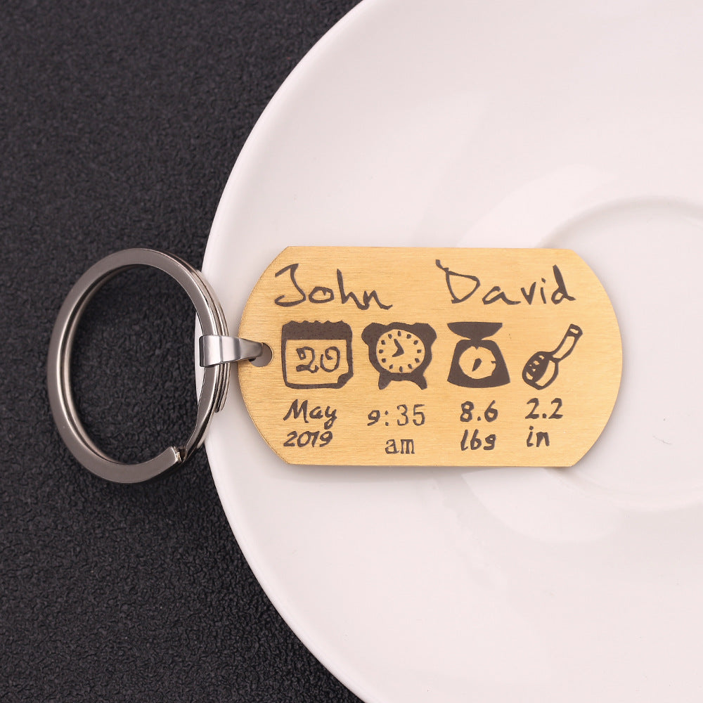 Custom Newborn Birthday Keychain Personalized Date Engraved Baby Birth Keychain