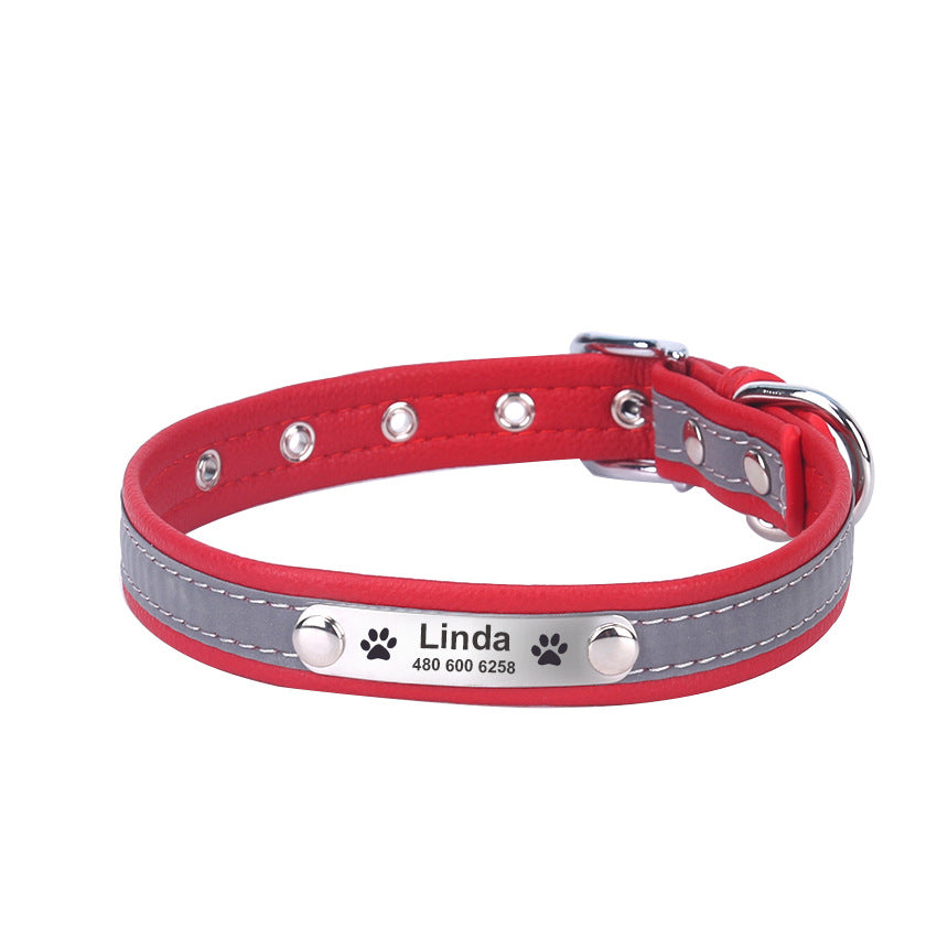 Custom Night Reflective Super Fiber Leather Dog Collar with Name Personalized Dog Collar