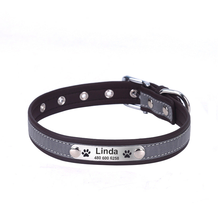 Custom Night Reflective Super Fiber Leather Dog Collar with Name Personalized Dog Collar