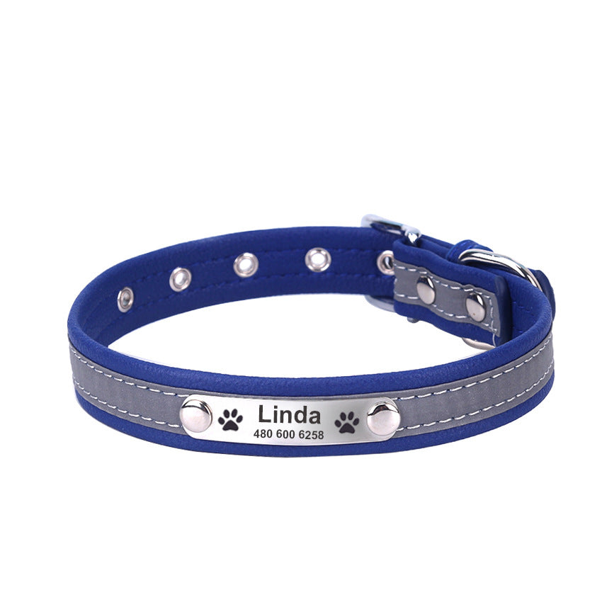 Custom Night Reflective Super Fiber Leather Dog Collar with Name Personalized Dog Collar