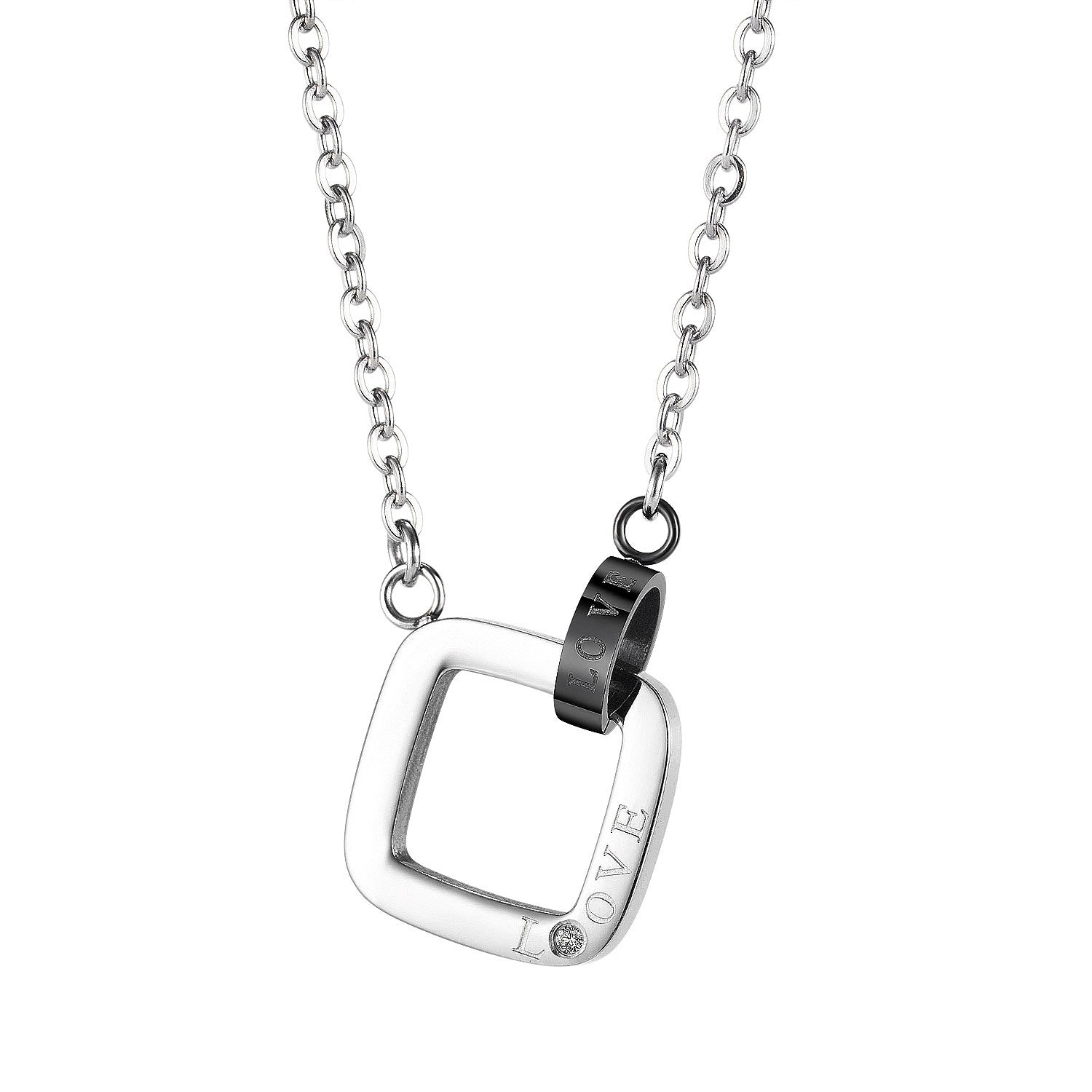 Square Pendant Necklace Simple Designed Stainless Steel Couple Necklace