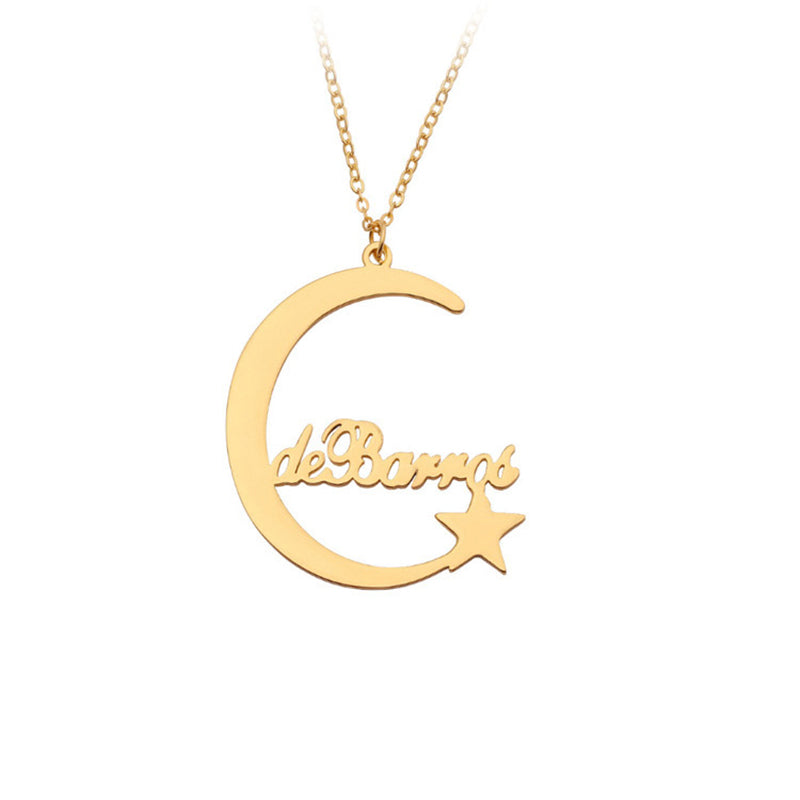 Custom Name Necklace Personalized Moon & Star Collar Necklace Pendant Jewelry