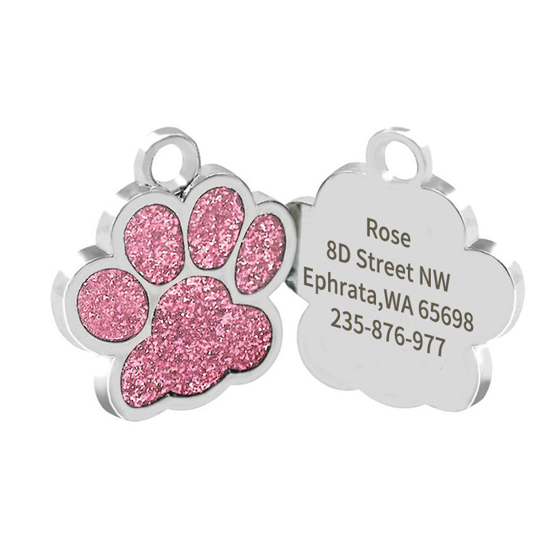 Custom Paw Shaped Glitter Dog Tag Personalized Name Tag for Pet