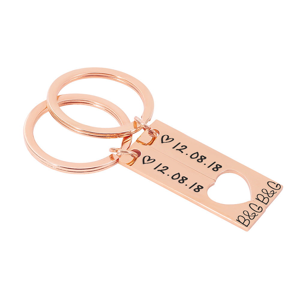 Custom Date Engraving Couple Key Chain Personalized Key Ring