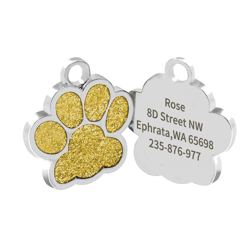 Custom Paw Shaped Glitter Dog Tag Personalized Name Tag for Pet