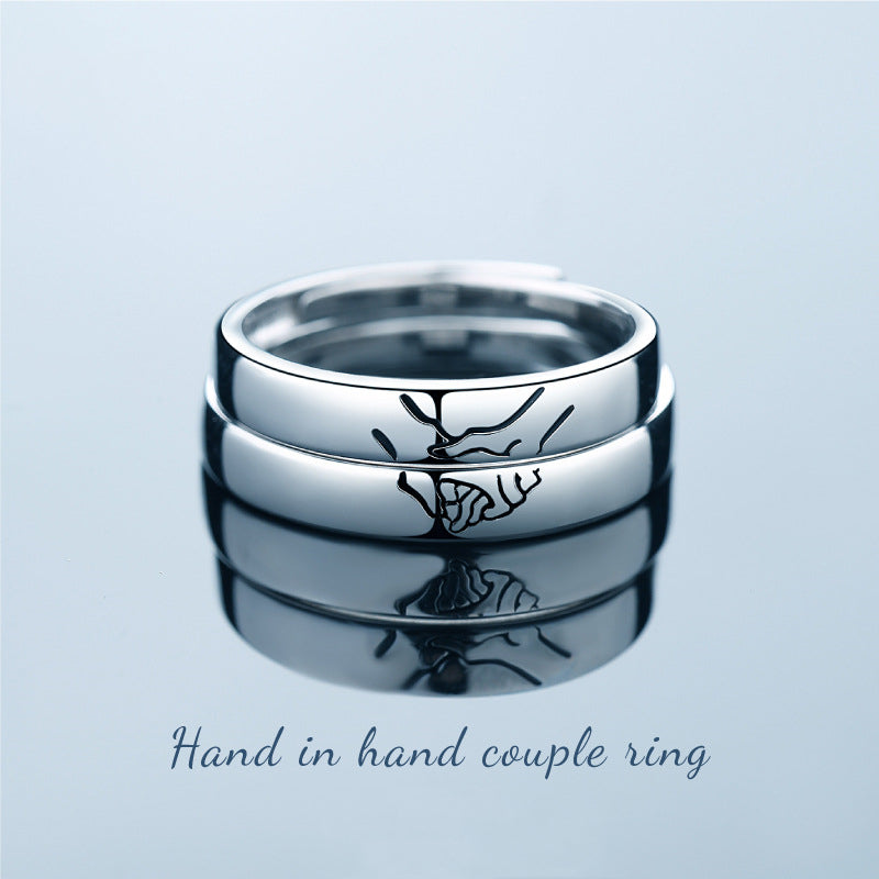 Customized Opening Couple Ring Personalized Hand In Hand Couple Ring
