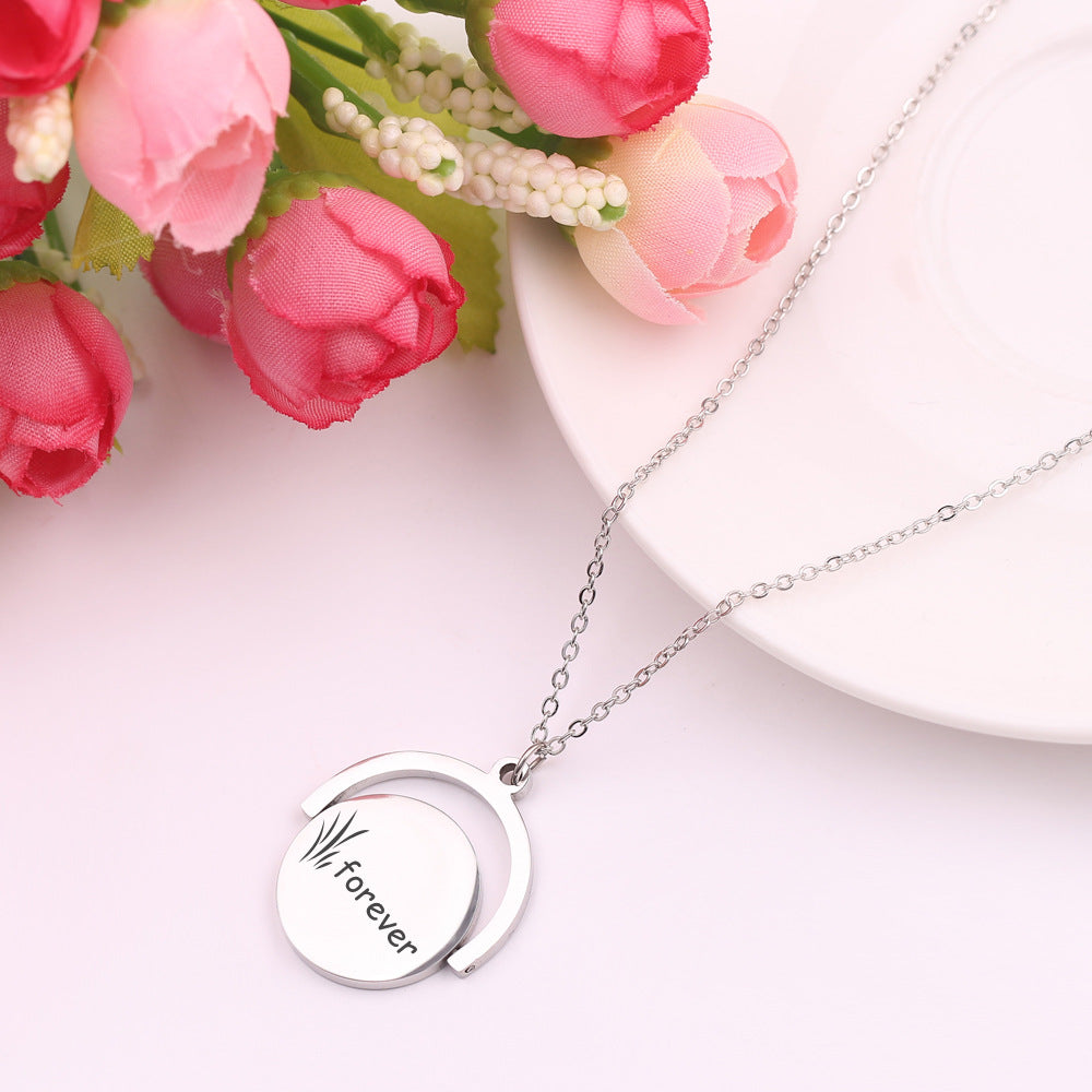 Custom Round & Heart Piece Rotating Pendant Personalized Name Necklace Anniversary Gift