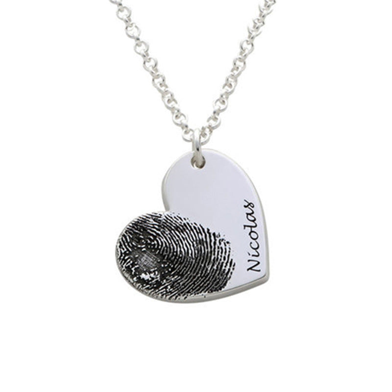 Customized S925 Silver Jewelry Heart-Shaped Fingerprint Necklace Personalized Valentine's Day Gift