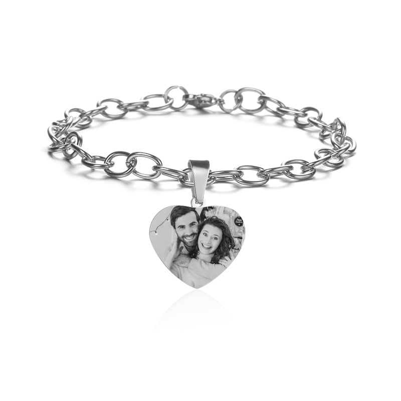 Custom Photo Titanium Heart-shaped Bracelet Personalized Photo Bracelet Link Chain