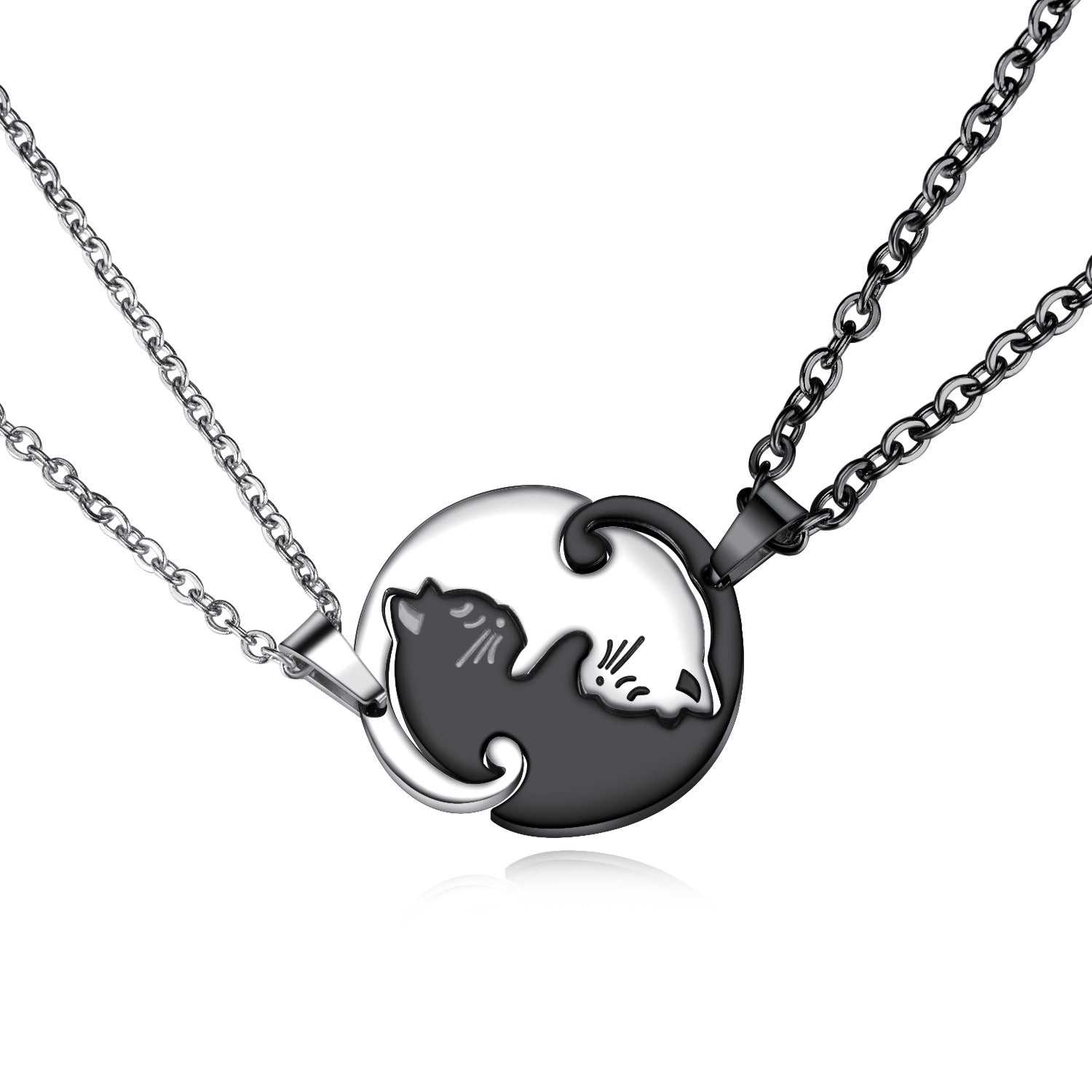 Splicing A Pair Of Kittens-Embracing Necklace Couple Titanium Steel Pendant