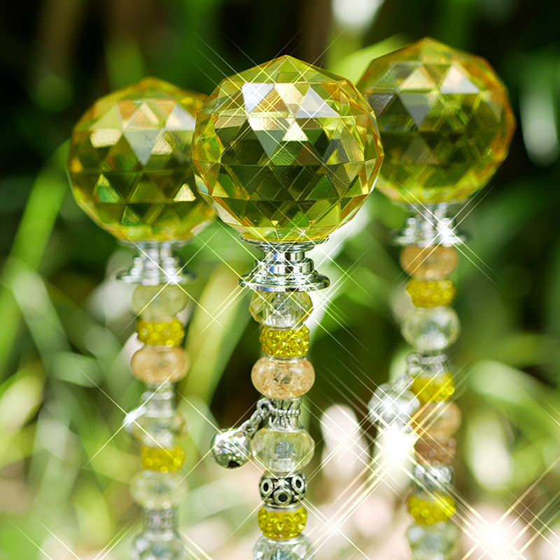 Beaded Fairy Garden Stakes With Faceted Crystal Ball