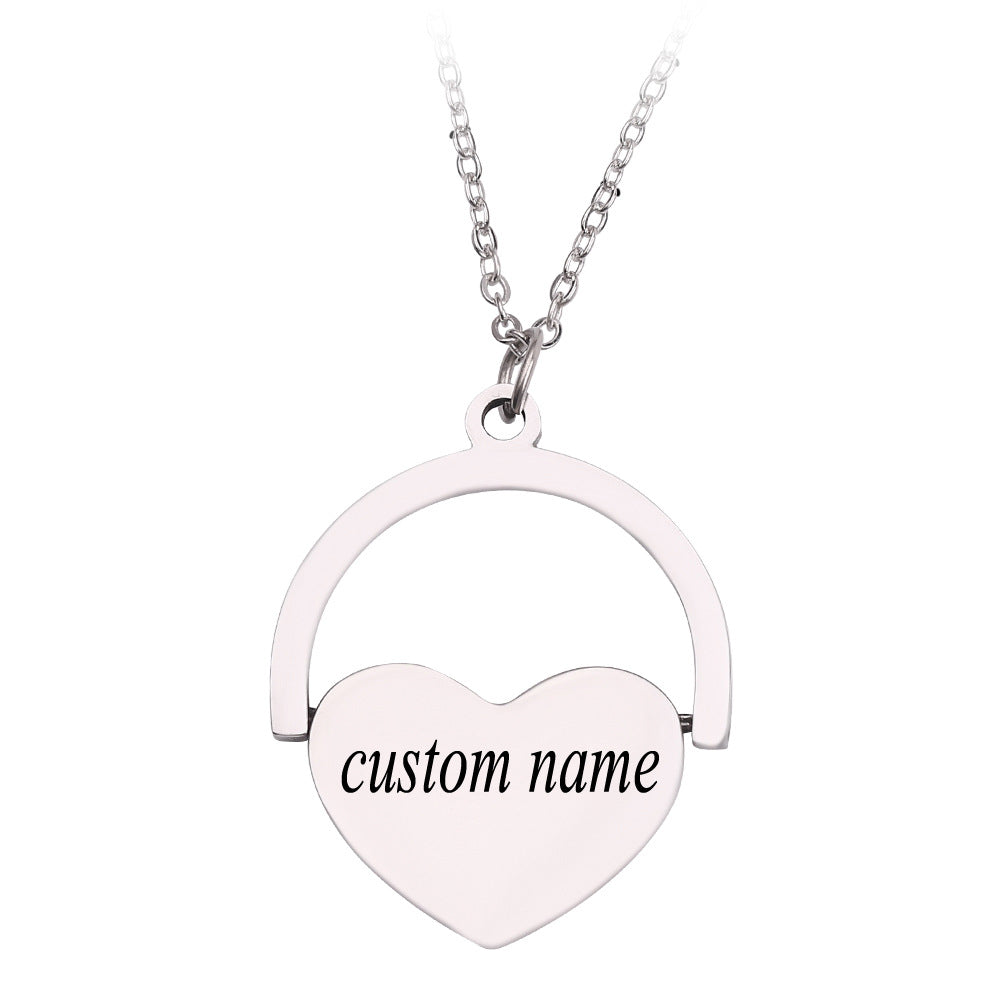 Custom Round & Heart Piece Rotating Pendant Personalized Name Necklace Anniversary Gift