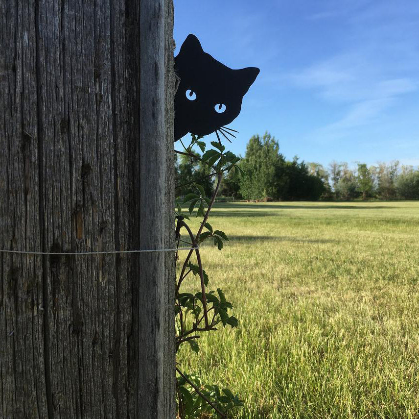 Metal Cat Peeking Cat Garden Decor Kitty Metal Yard Art
