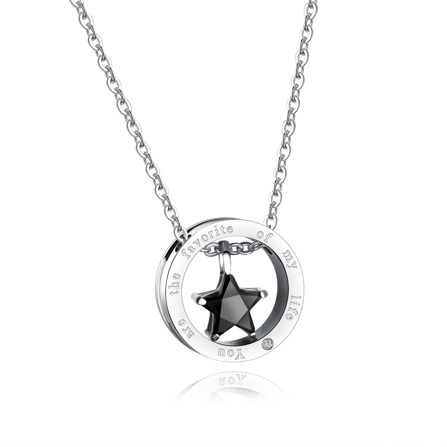 Titanium Steel Star Circle Couple Necklace Mini Pentagram With Diamonds Necklace