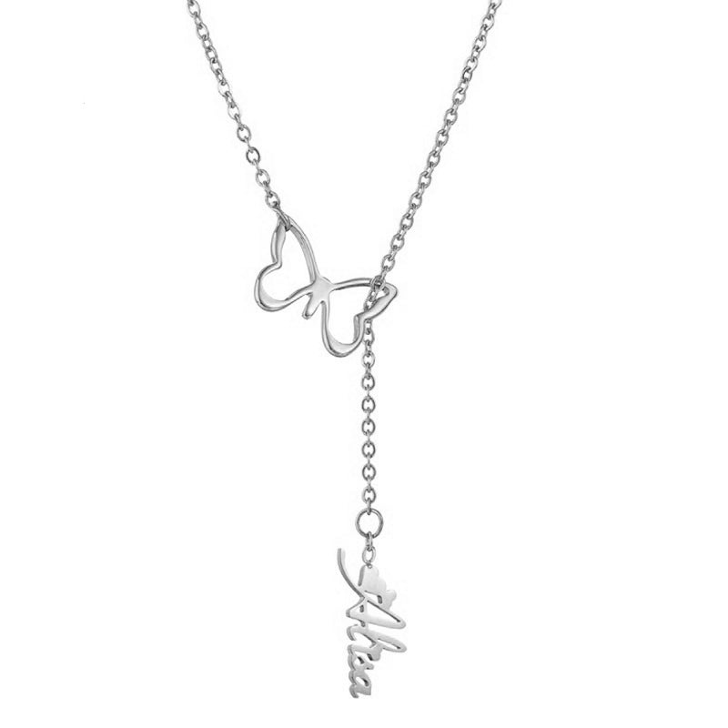 Custom Stainless Steel Butterfly Necklace Personalized One-Piece Cut Name Ladies Chain
