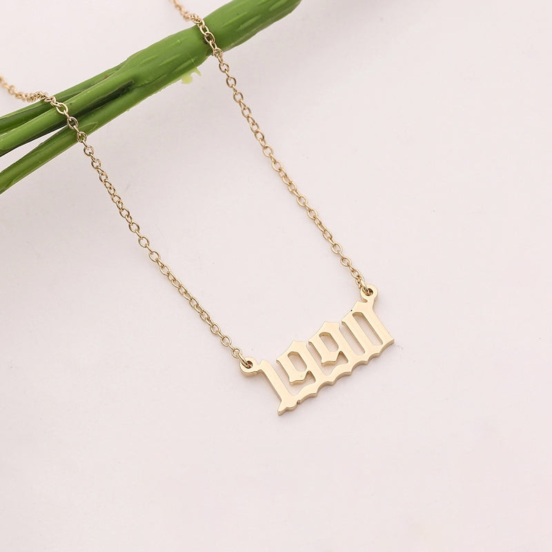 Custom Year Necklace Birth Year Necklace Gold Number Pendant