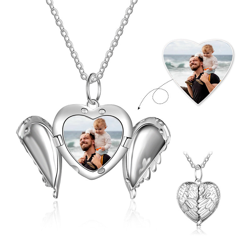 Angel Wing Locket Necklace Engravable Photo Locket Necklace