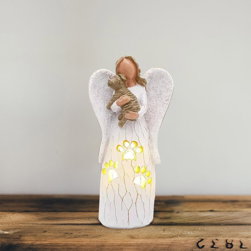 Angel With Dog Candle Holder Guardian Angel Figurines