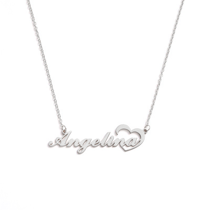 Custom Name Necklace Angelina Love in Heart Pendant