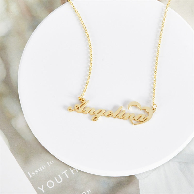 Custom Name Necklace Angelina Love in Heart Pendant