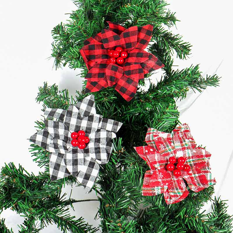 Artificial Christmas Flowers Plaid Floral Centerpieces