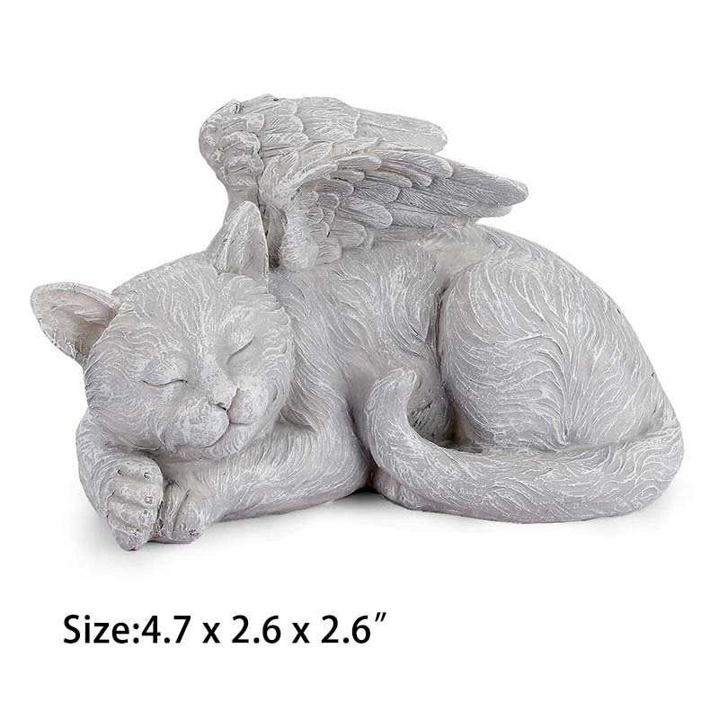 Cemetery Stone Peace Dog & Cat With Angel Wings Sculpture