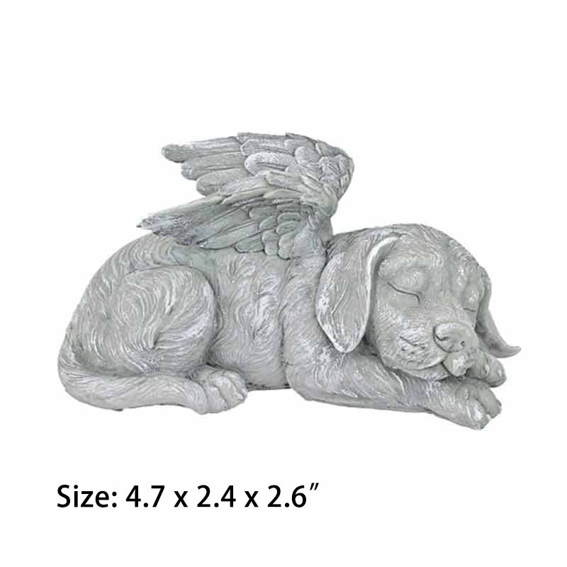 Cemetery Stone Peace Dog & Cat With Angel Wings Sculpture