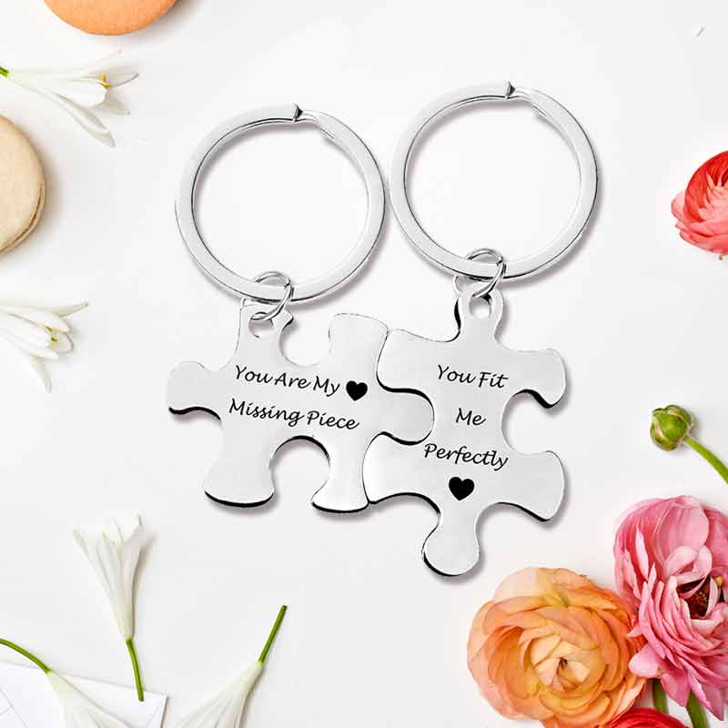 Couple Keychain Puzzle Custom Letter Charm Key Rings