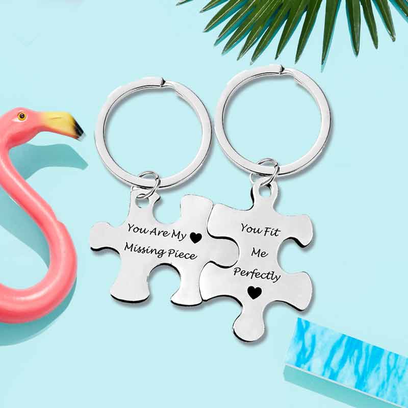 Couple Keychain Puzzle Custom Letter Charm Key Rings