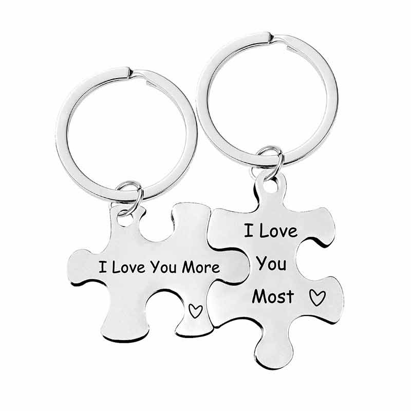 Couple Keychain Puzzle Custom Letter Charm Key Rings