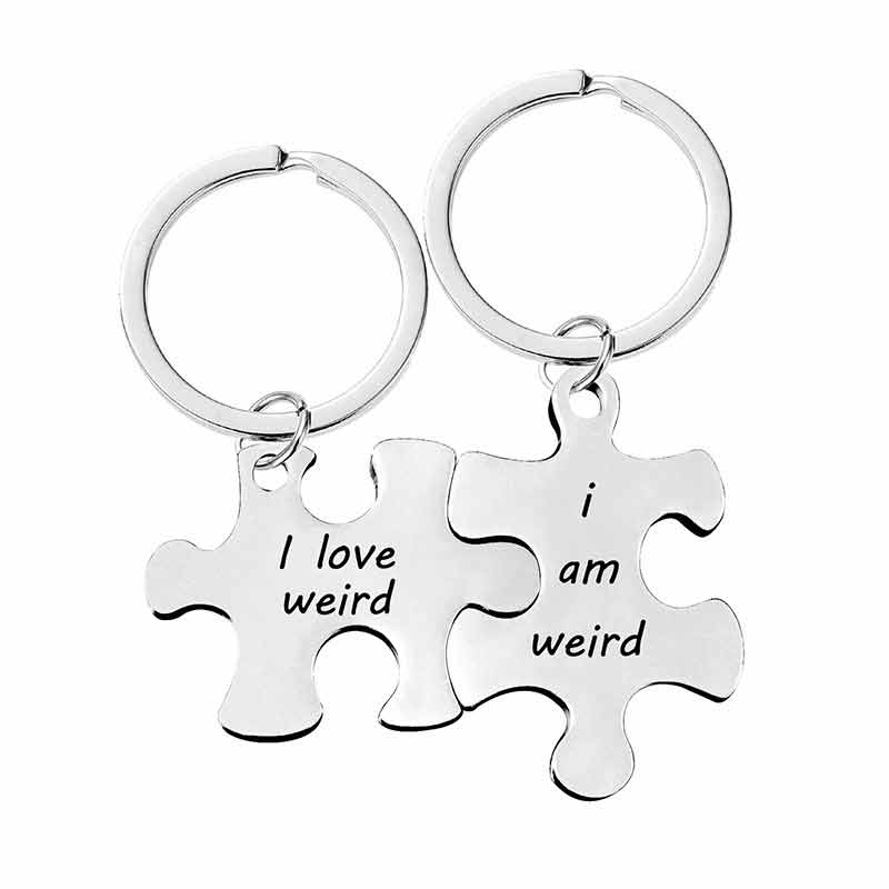 Couple Keychain Puzzle Custom Letter Charm Key Rings