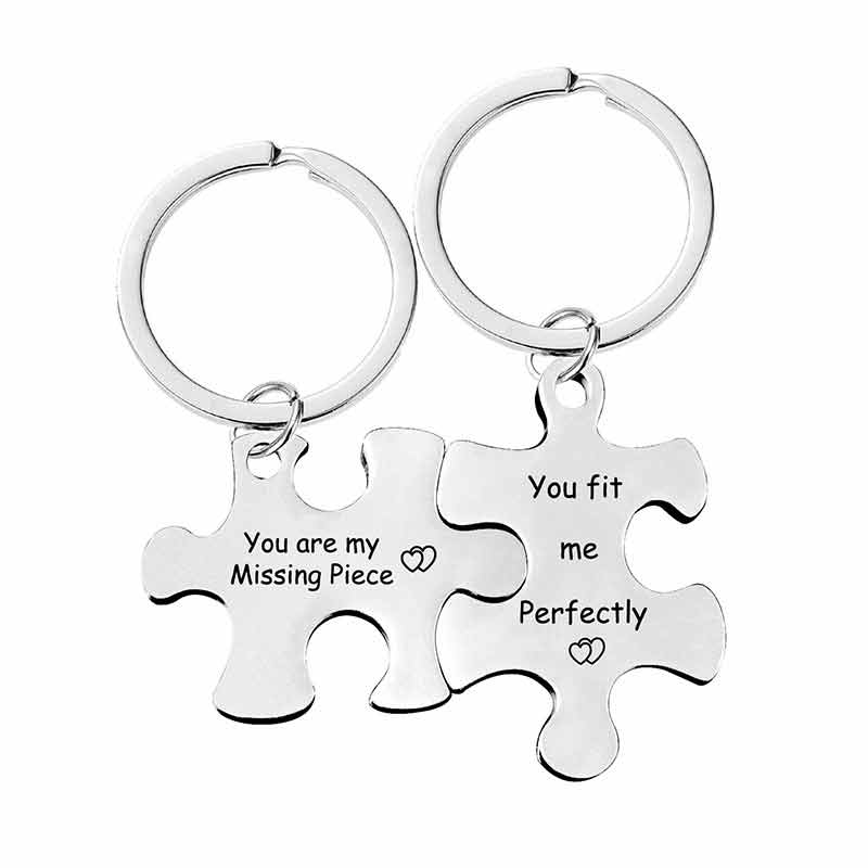 Couple Keychain Puzzle Custom Letter Charm Key Rings