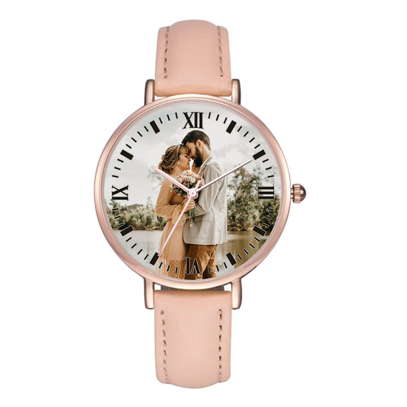 Custom Leather Strap Wristwatch Personalized Photo Printing Wristwatch