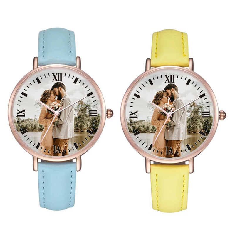 Custom Leather Strap Wristwatch Personalized Photo Printing Wristwatch