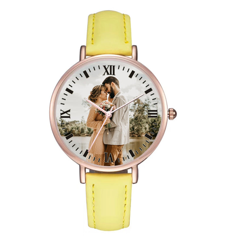 Custom Leather Strap Wristwatch Personalized Photo Printing Wristwatch