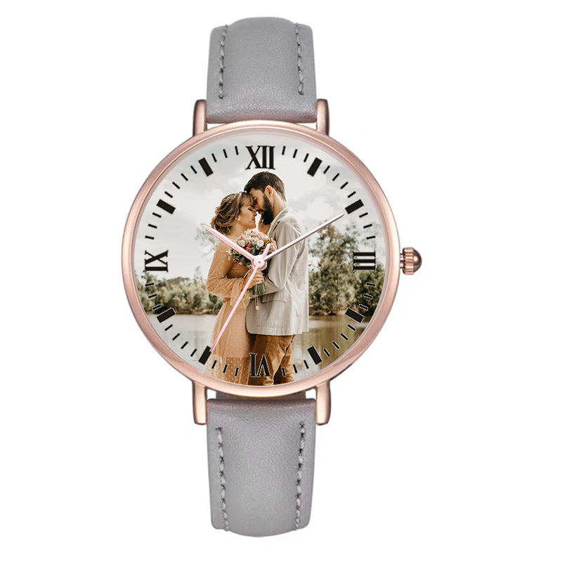 Custom Leather Strap Wristwatch Personalized Photo Printing Wristwatch