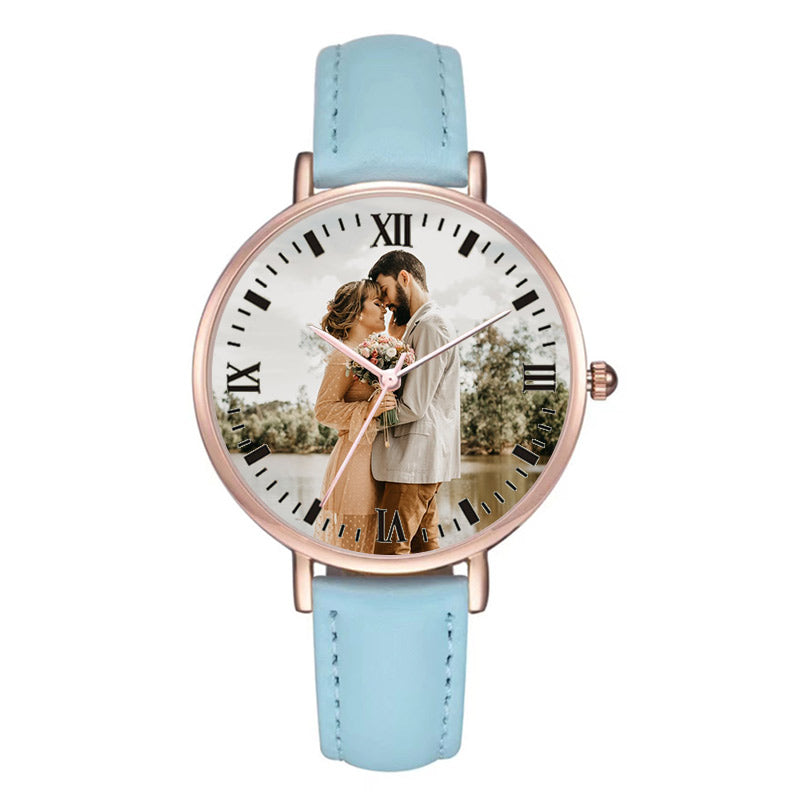 Custom Leather Strap Wristwatch Personalized Photo Printing Wristwatch