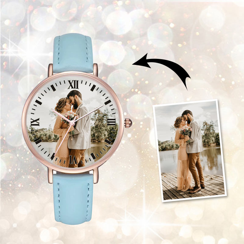 Custom Leather Strap Wristwatch Personalized Photo Printing Wristwatch