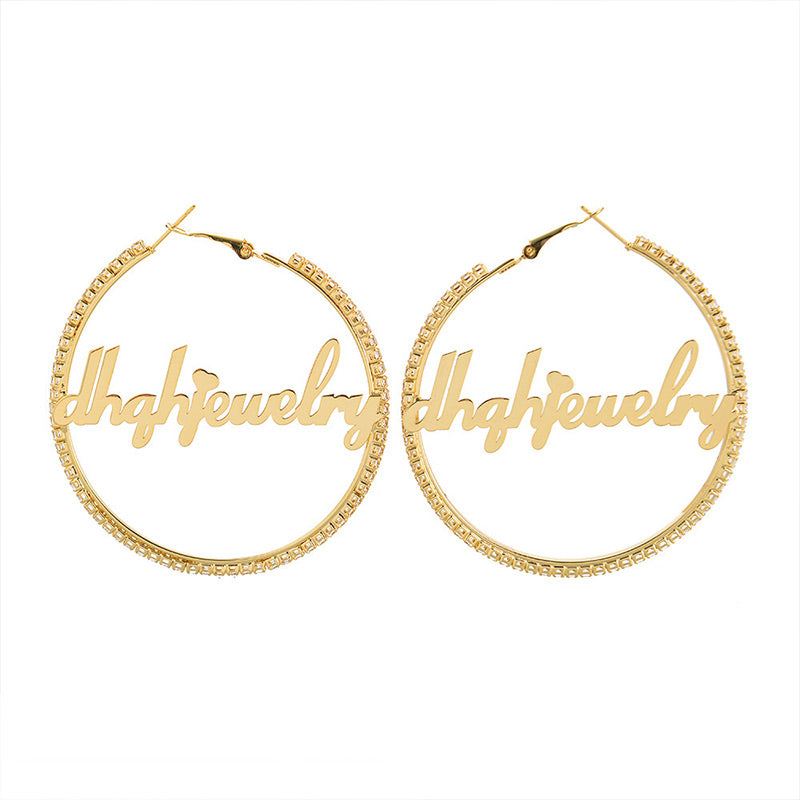 Custom Monogram Jewelry Gold Hoop Name Earrings With Zirconia Diamond