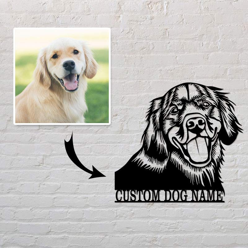 Custom Pet Portrait with Name Metal Dog Memorial Gift