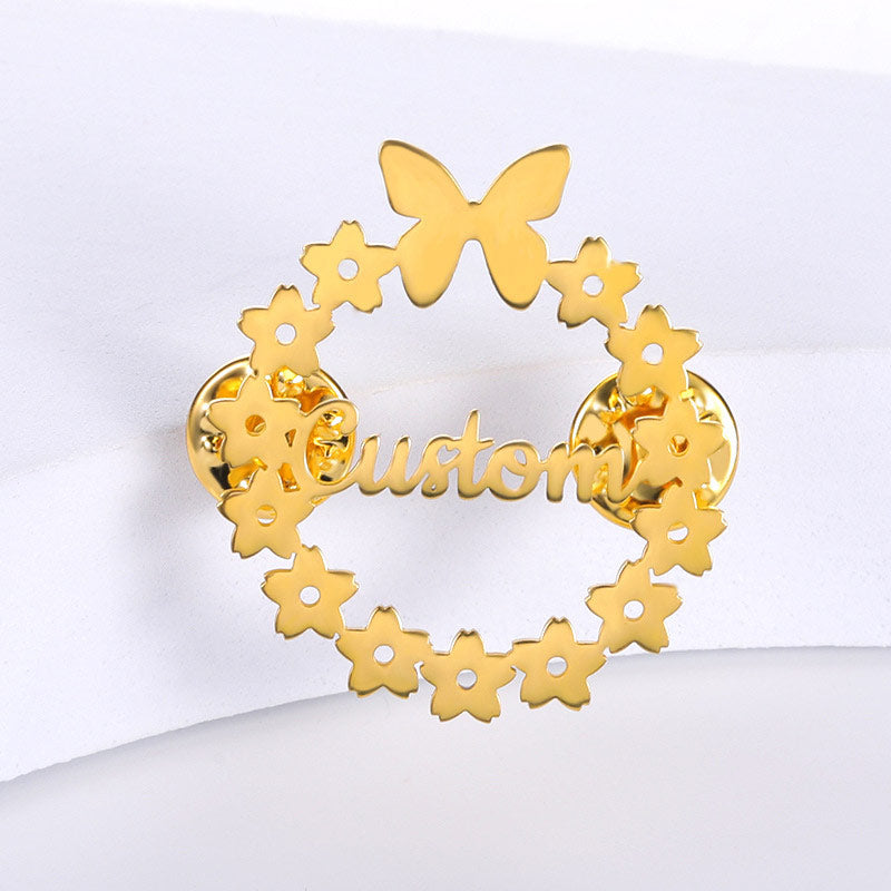 Custom Stainless Steel Name Brooch Butterfly Pentagram Pin Personalized Letter Brooch