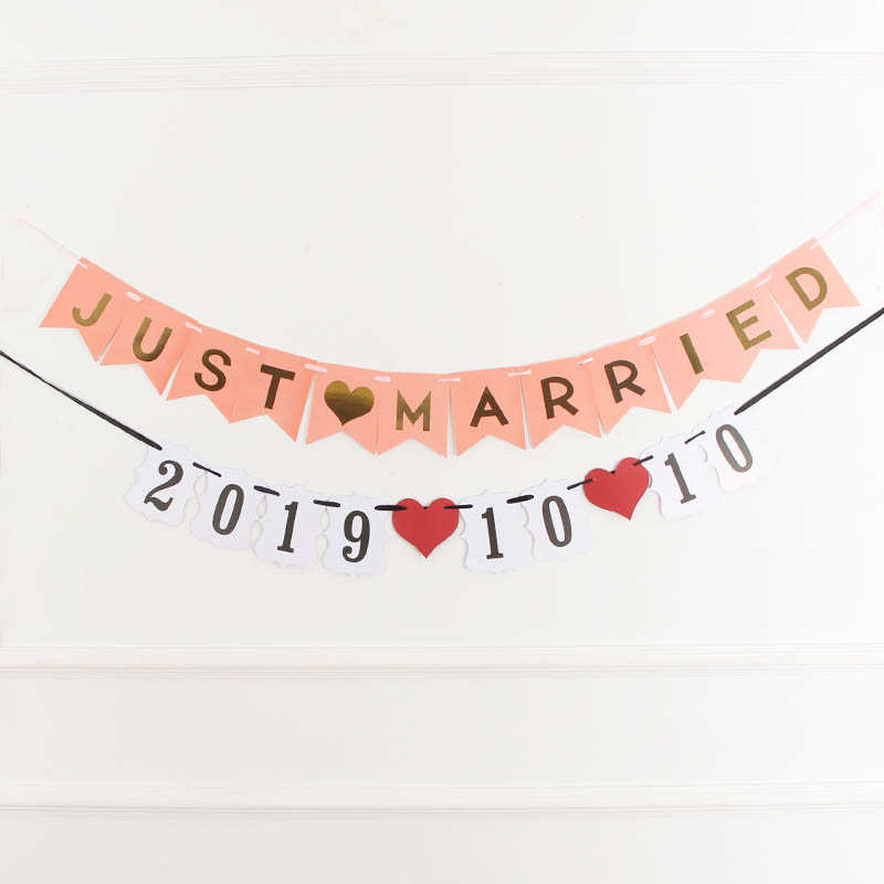 Custom Wedding Date Celebration Anniversary Just Married Script Phrase Letter Garland