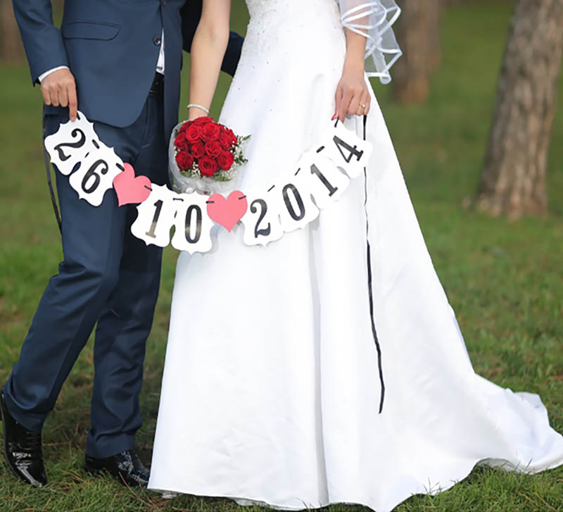 Custom Wedding Date Celebration Anniversary Just Married Script Phrase Letter Garland